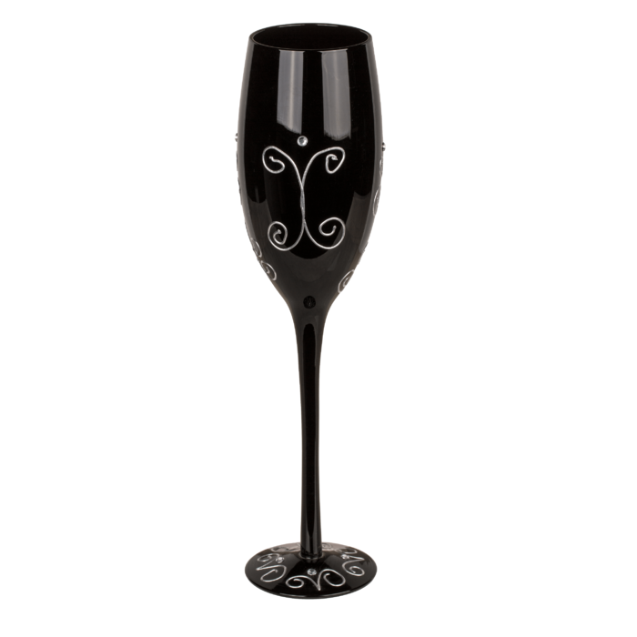 Schwarzes Sektglas mit silberfarbener