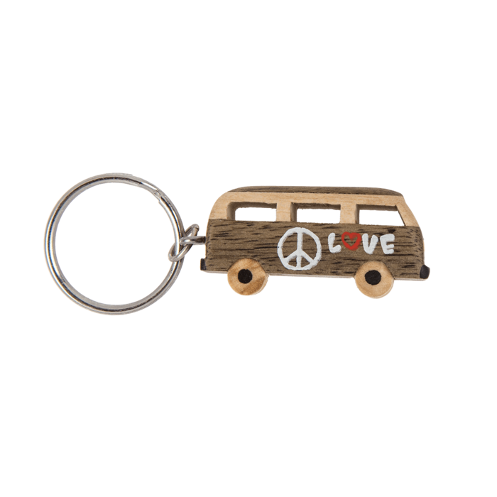 Metall-Schlüsselanhänger, Naturholz-Hippie Bus,
