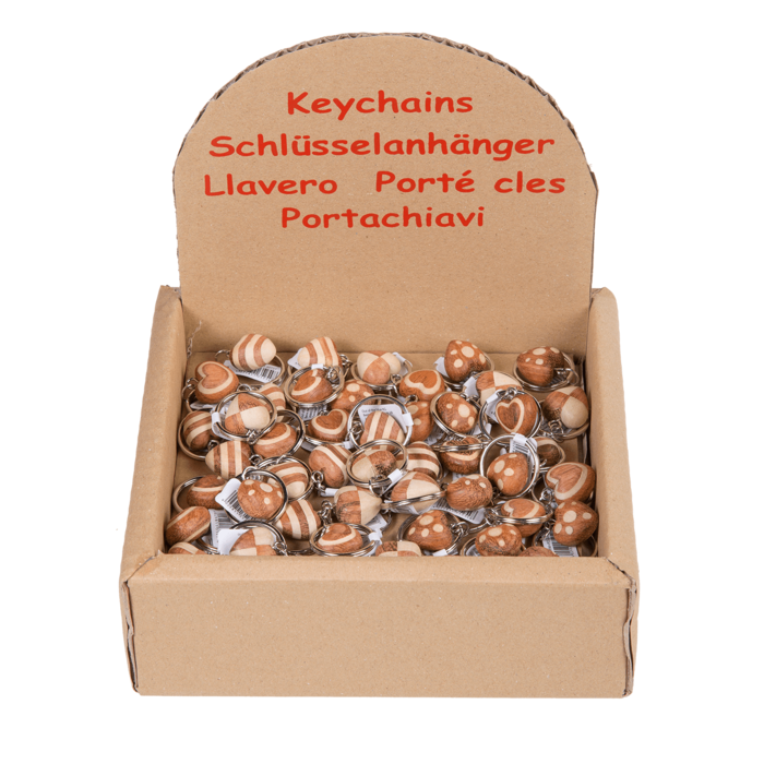 Metall-Schlüsselanhänger, Naturholz-Mini Herz,