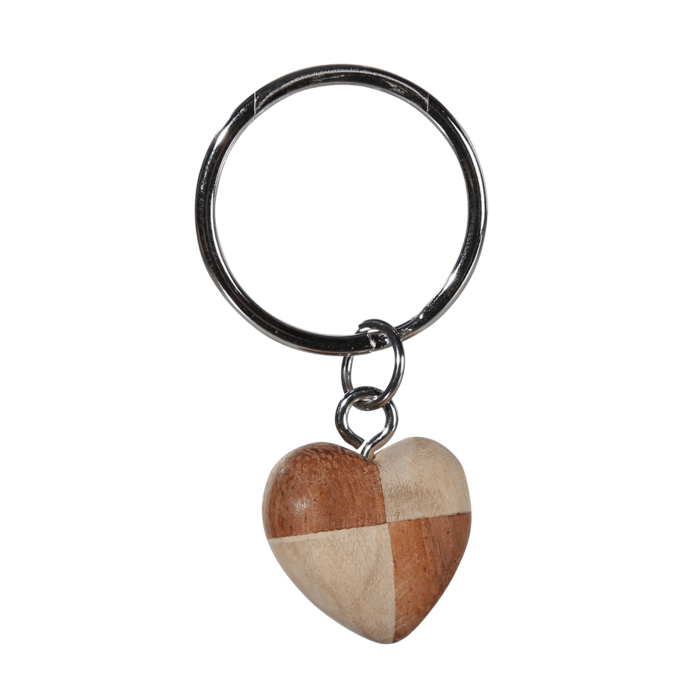 Metall-Schlüsselanhänger, Naturholz-Mini Herz,