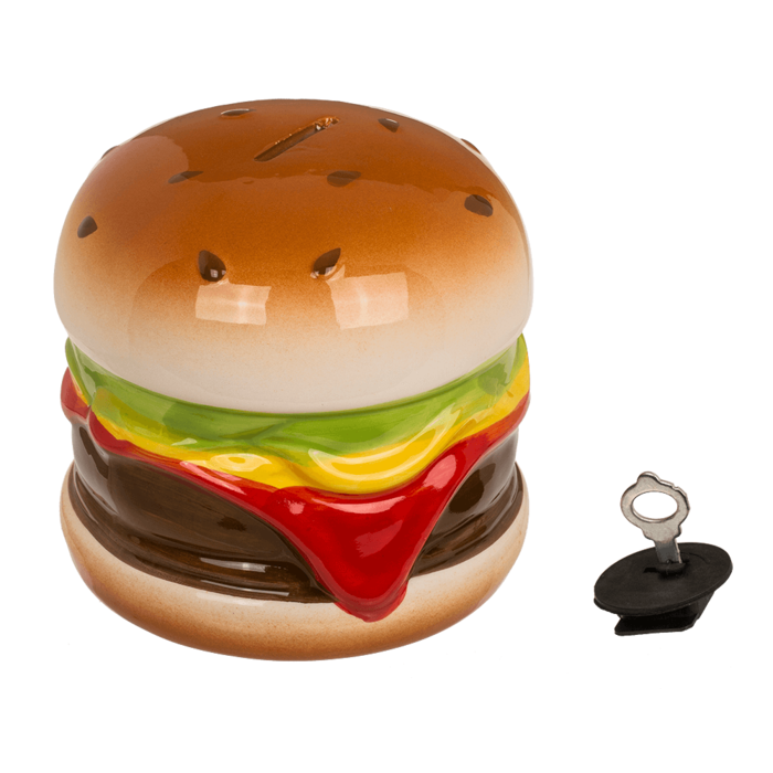 Spardose mit Schloss, Hamburger, ca. 14 x 13 cm,