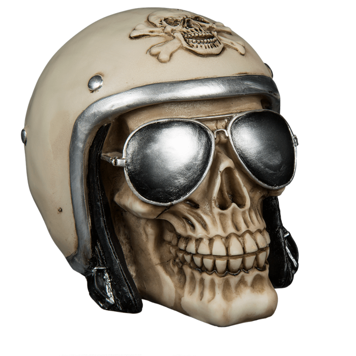Spardose, Totenkopf mit Motorradhelm &