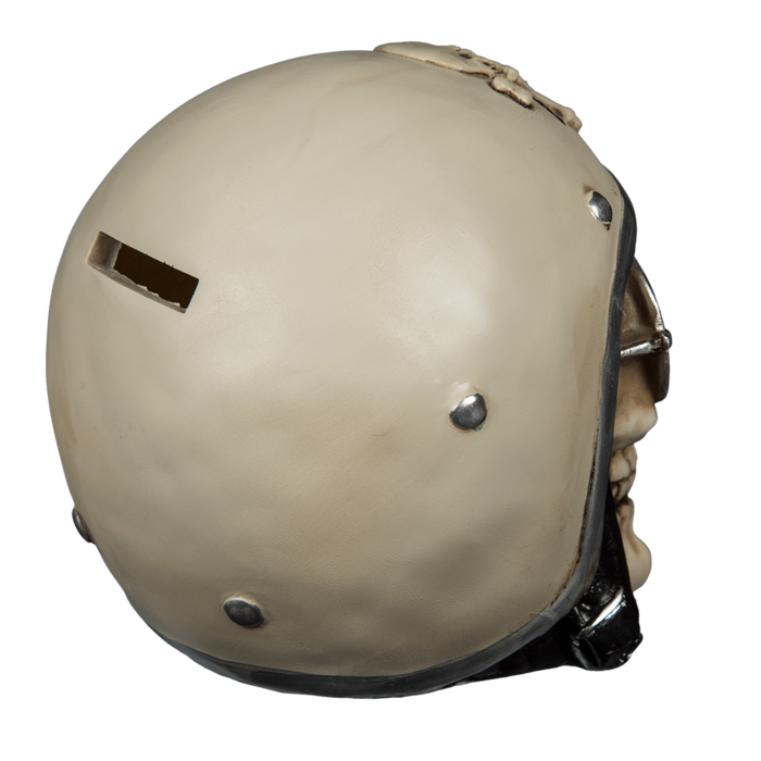 Spardose, Totenkopf mit Motorradhelm &