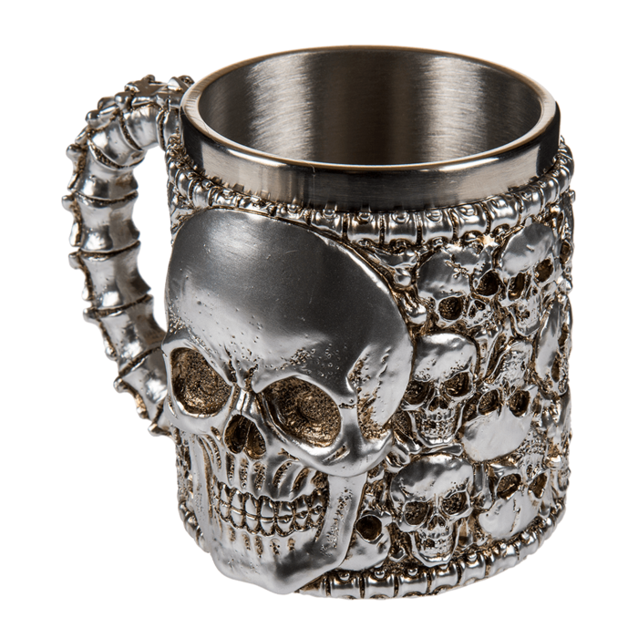 Silberfarbener Becher, Skull,