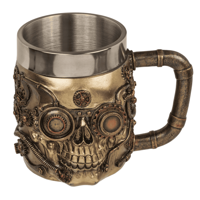 Bierkrug, Cyborg Skull, mit Edelstahleinsatz,