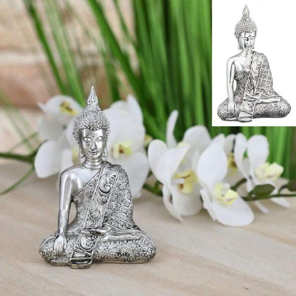 Buddha, silber, sitzend, M, ca.12cmH