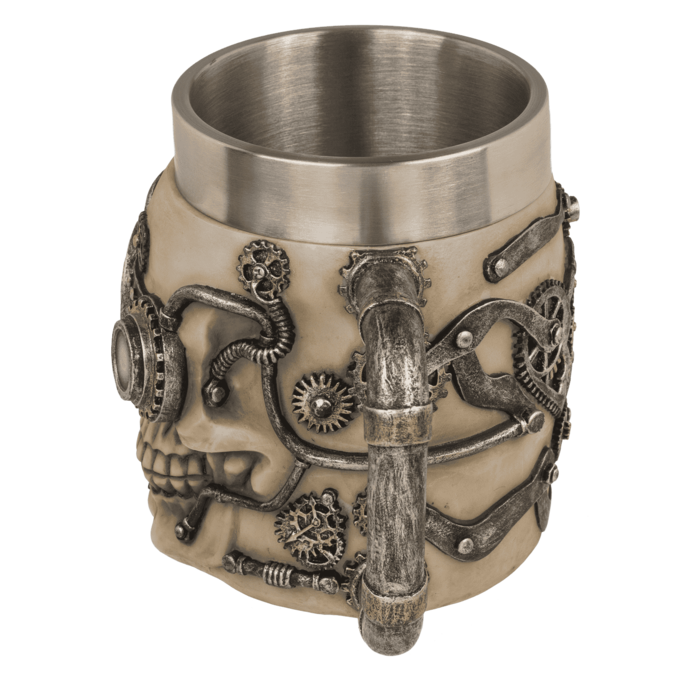 Bierkrug, Cyborg Skull, mit Edelstahleinsatz,