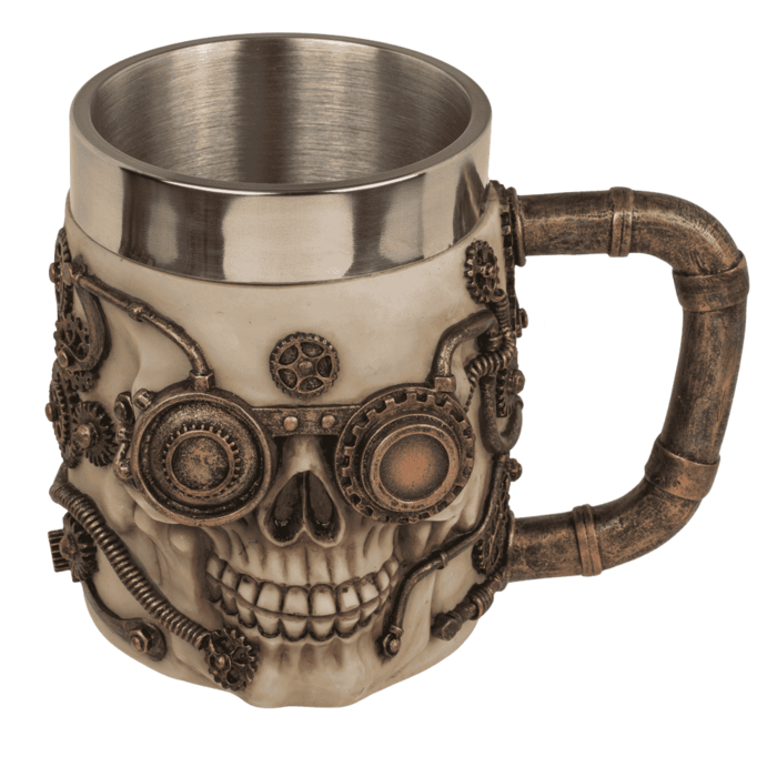 Bierkrug, Cyborg Skull, mit Edelstahleinsatz,