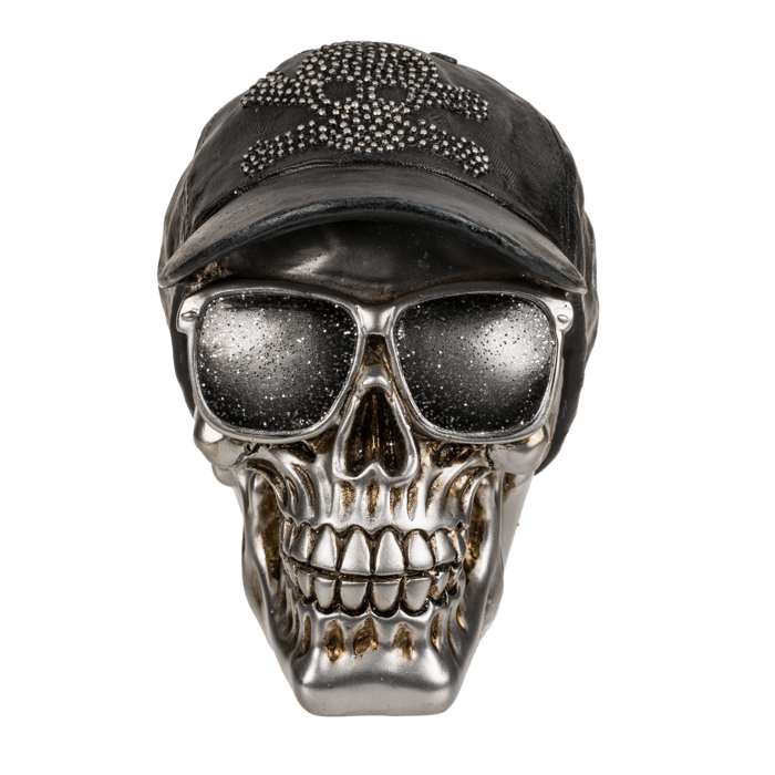 Spardose mit Schloss, Totenkopf mit Basecap,