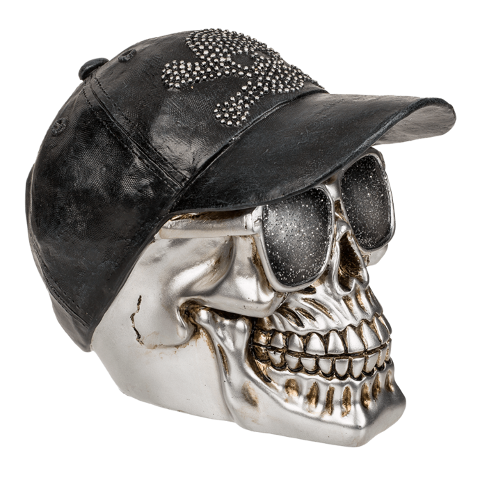 Spardose mit Schloss, Totenkopf mit Basecap,