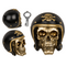 Spardose mit Schloss, Totenkopf mit Motorradhelm,
