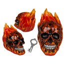 Spardose mit Schloss, Totenkopf mit Feuer,