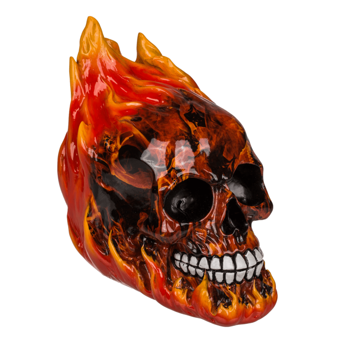 Spardose mit Schloss, Totenkopf mit Feuer,