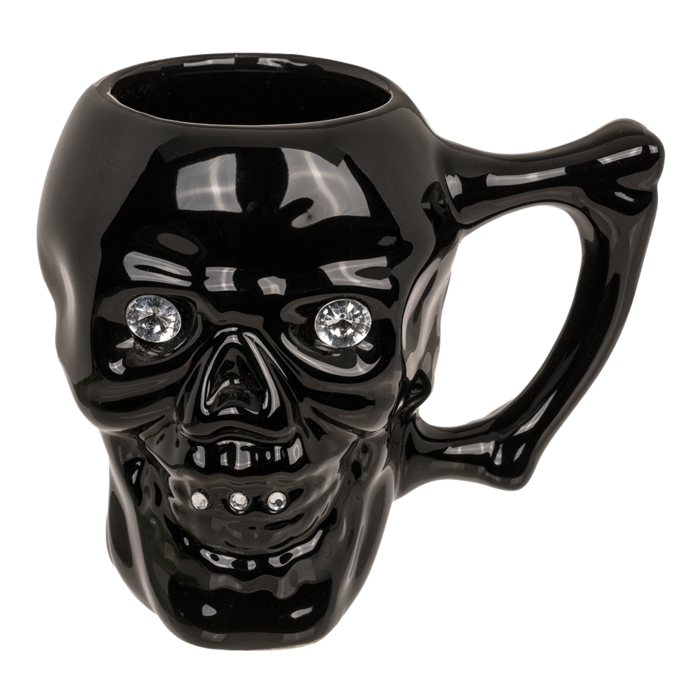 Becher, Totenkopf mit Kristallsteinen,