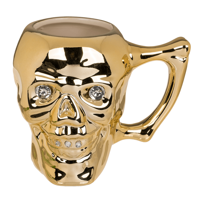 Becher, Totenkopf mit Kristallsteinen,