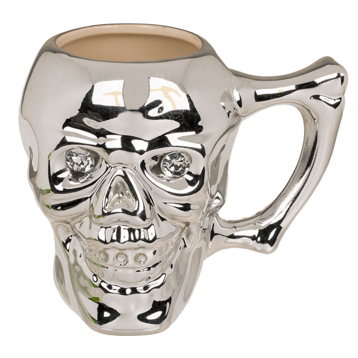 Becher, Totenkopf mit Kristallsteinen,