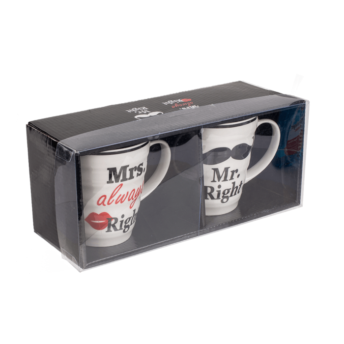Porzellan-Becher, Mr Right & Mrs Always Right,