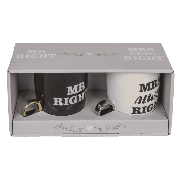 New Bone China-Becher, Mr Right & Mrs Always Right