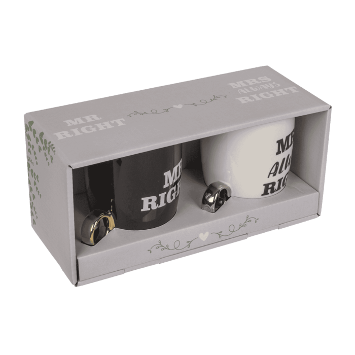 New Bone China-Becher, Mr Right & Mrs Always Right