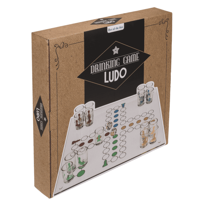 Glas-Trinkspiel, Ludo, mit 16 Gläsern & 2 Würfeln,