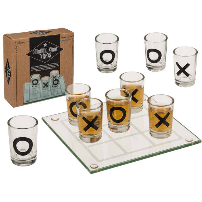 Glas-Trinkspiel, Tic Tac Toe, mit 9 Gläsern,