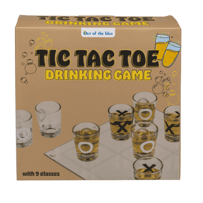 Glas-Trinkspiel, Tic Tac Toe, mit 9 Gläsern,