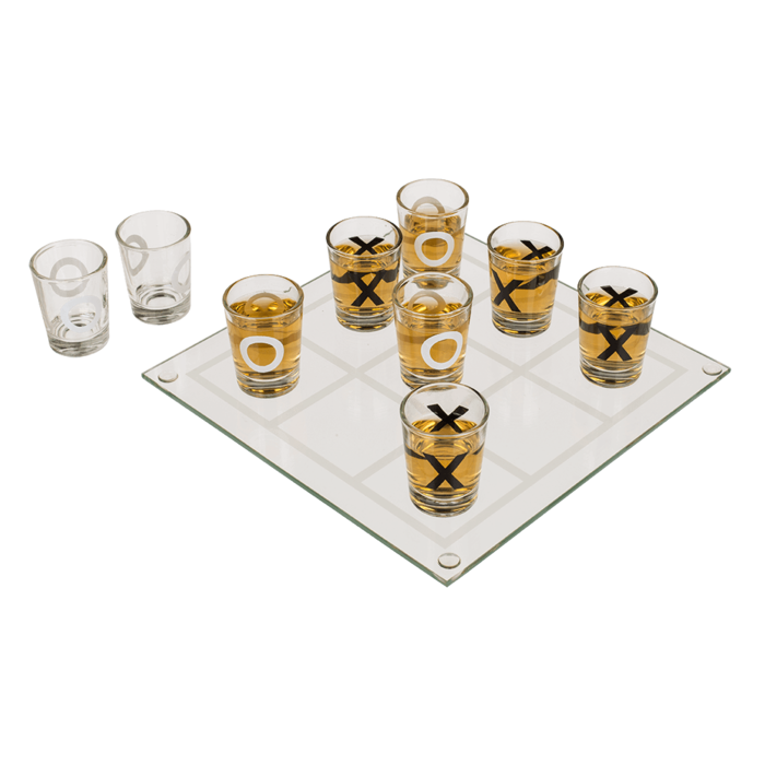 Glas-Trinkspiel, Tic Tac Toe, mit 9 Gläsern,