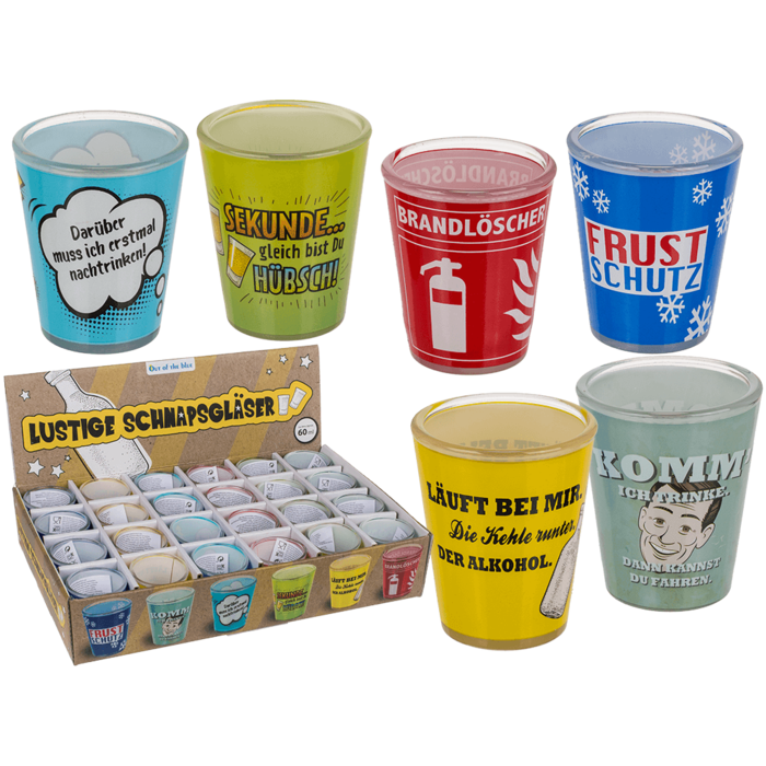 Shooter-Gläser, Sprüche, für ca. 60 ml,