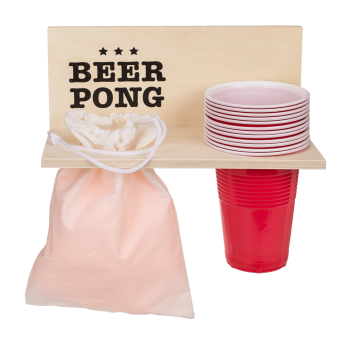 Beer Pong m. Holz-Ablage, inkl. 12 Becher und