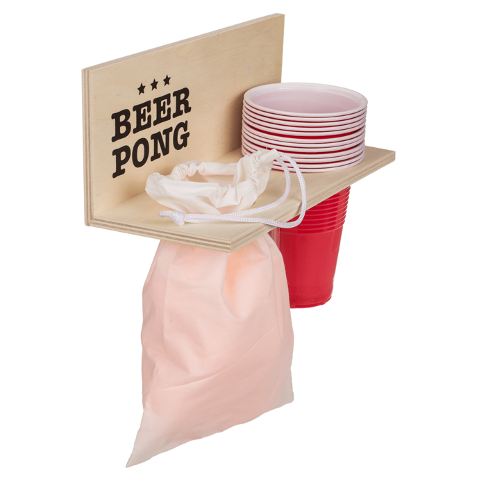 Beer Pong m. Holz-Ablage, inkl. 12 Becher und