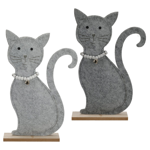 Katze Filz stehend auf Holzfuß, 2/s, M, ca. 29cm