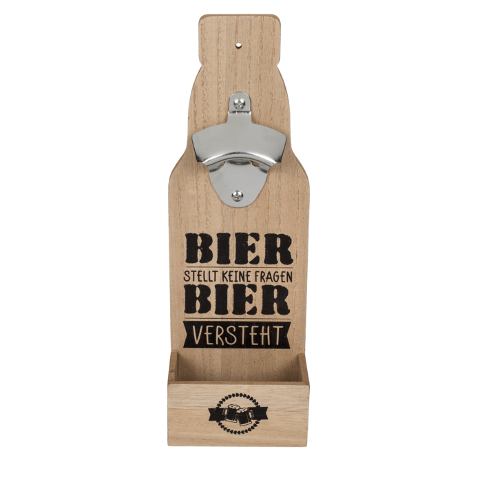 Metall-Flaschenöffner auf Holzbrett mit