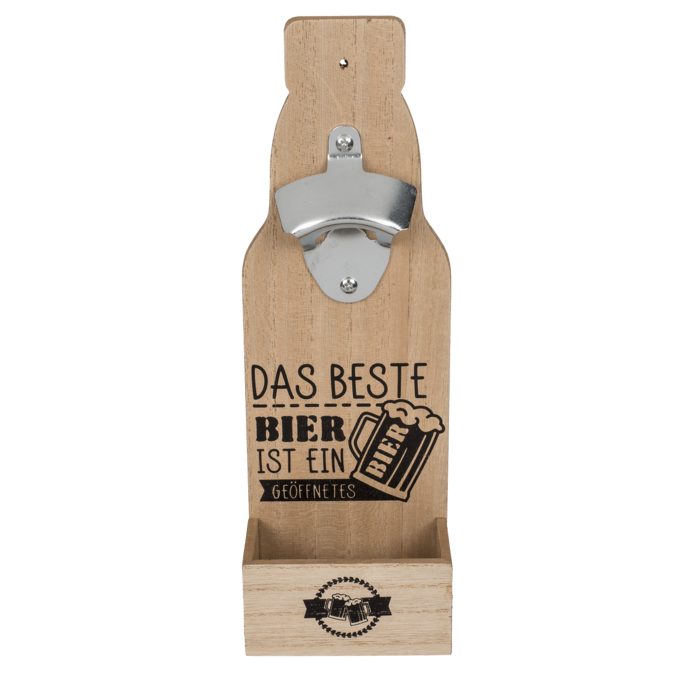 Metall-Flaschenöffner auf Holzbrett mit