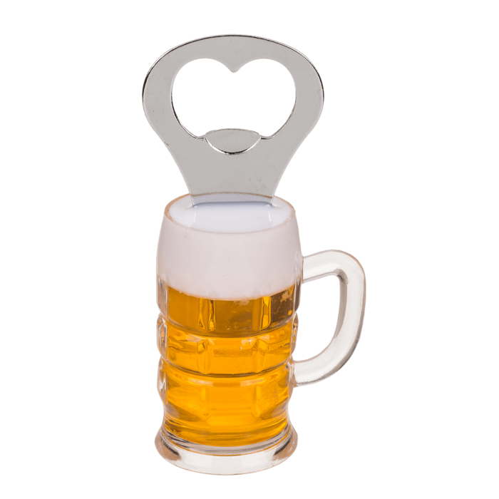 Metall-Flaschenöffner, Bierglas mit Magnet,