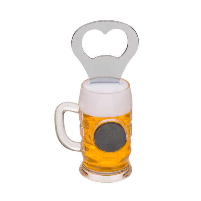 Metall-Flaschenöffner, Bierglas mit Magnet,