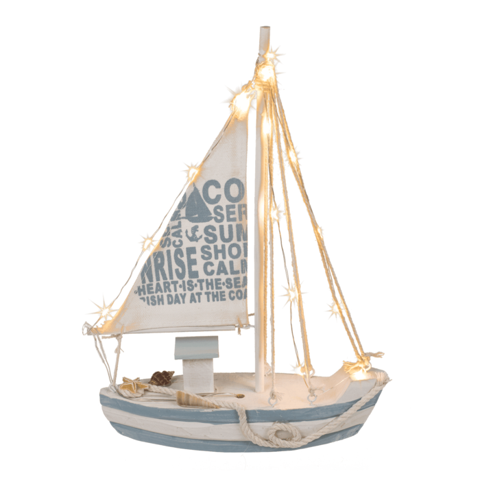 Holz-Segelschiff mit 13 warmweißen LED,