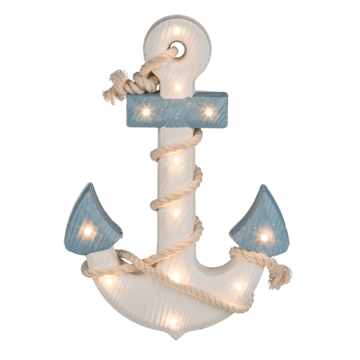 Holz-Anker mit Seil & 12 warmweißen LED,