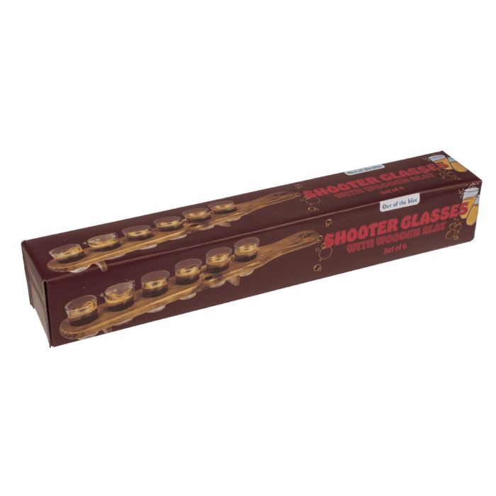Shooter-Gläser, 6er Set mit Holzlatte,