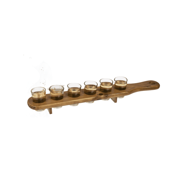 Shooter-Gläser, 6er Set mit Holzlatte,