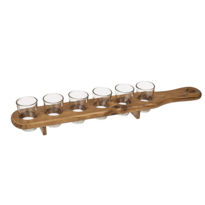 Shooter-Gläser, 6er Set mit Holzlatte,