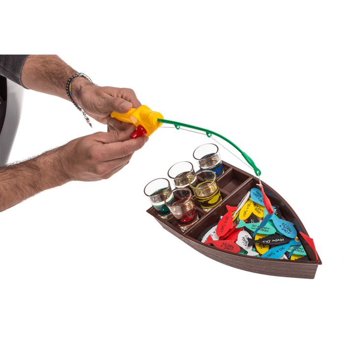 Trinkspiel, Fische angeln, mit 4 Shootergläsern,