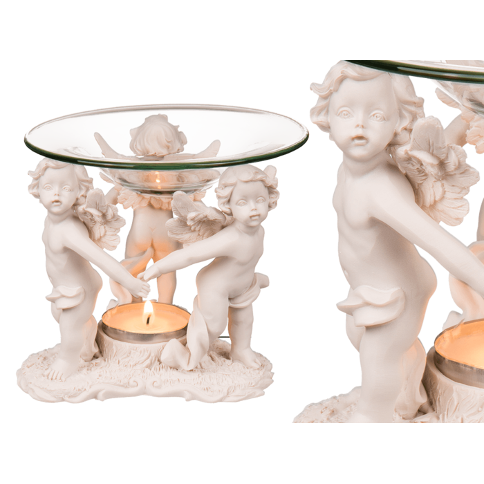 Aromalampe mit Glasschale, Drei stehende Engel,