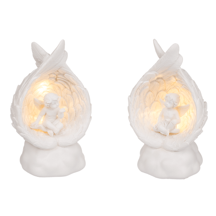 Sitzender Engel im Flügel mit warmweißen LED
