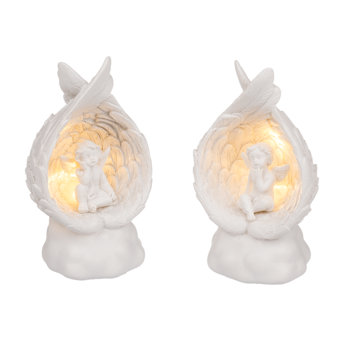 Sitzender Engel im Flügel mit warmweißen LED