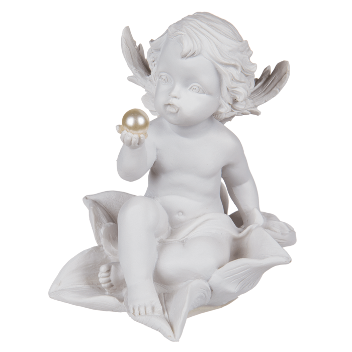 Sitzender Engel mit Perle auf Blume,