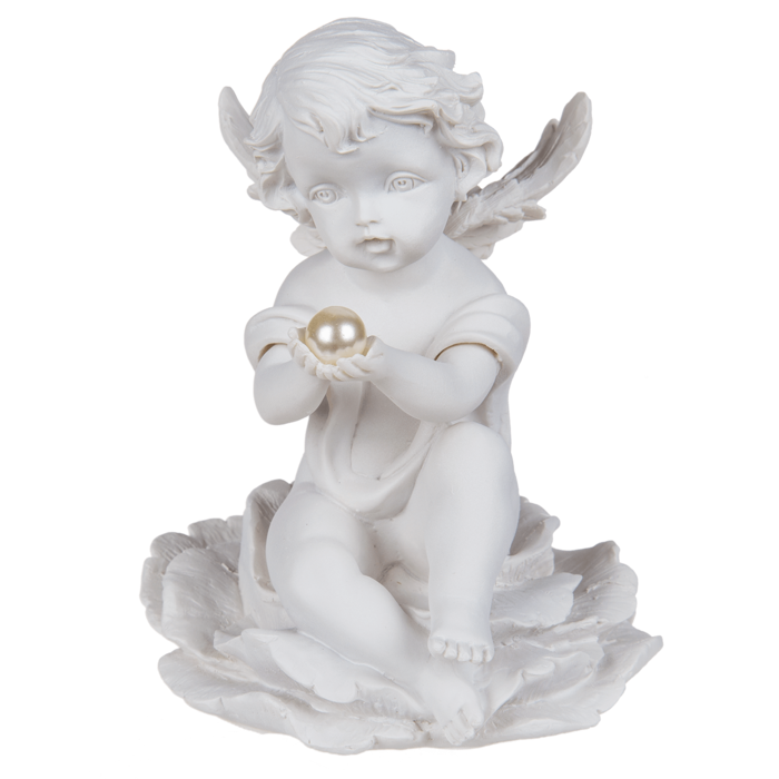 Sitzender Engel mit Perle auf Blume,