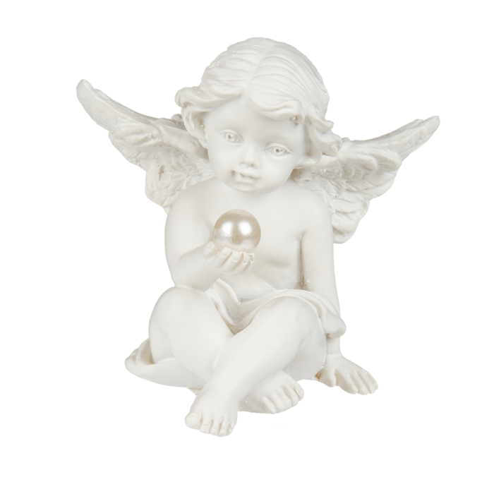 Sitzender Engel mit Perle, ca. 5 cm,