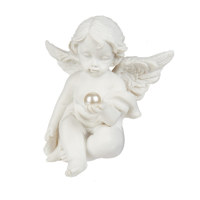 Sitzender Engel mit Perle, ca. 5 cm,