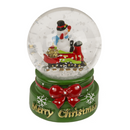 Schneekugel, Weihnachtsfigur, auf rotem & grünem