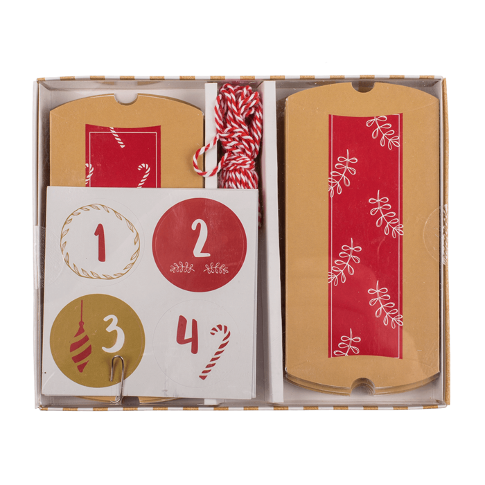 Rot/naturfarbener Adventskalender,